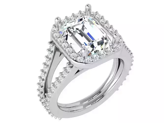 Emerald Halo Split Shank Ring 4341