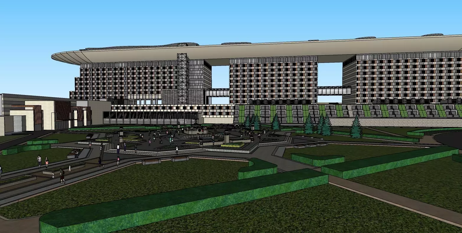 HOTEL BUILDING 3D MODEL WITH PARK 3D model