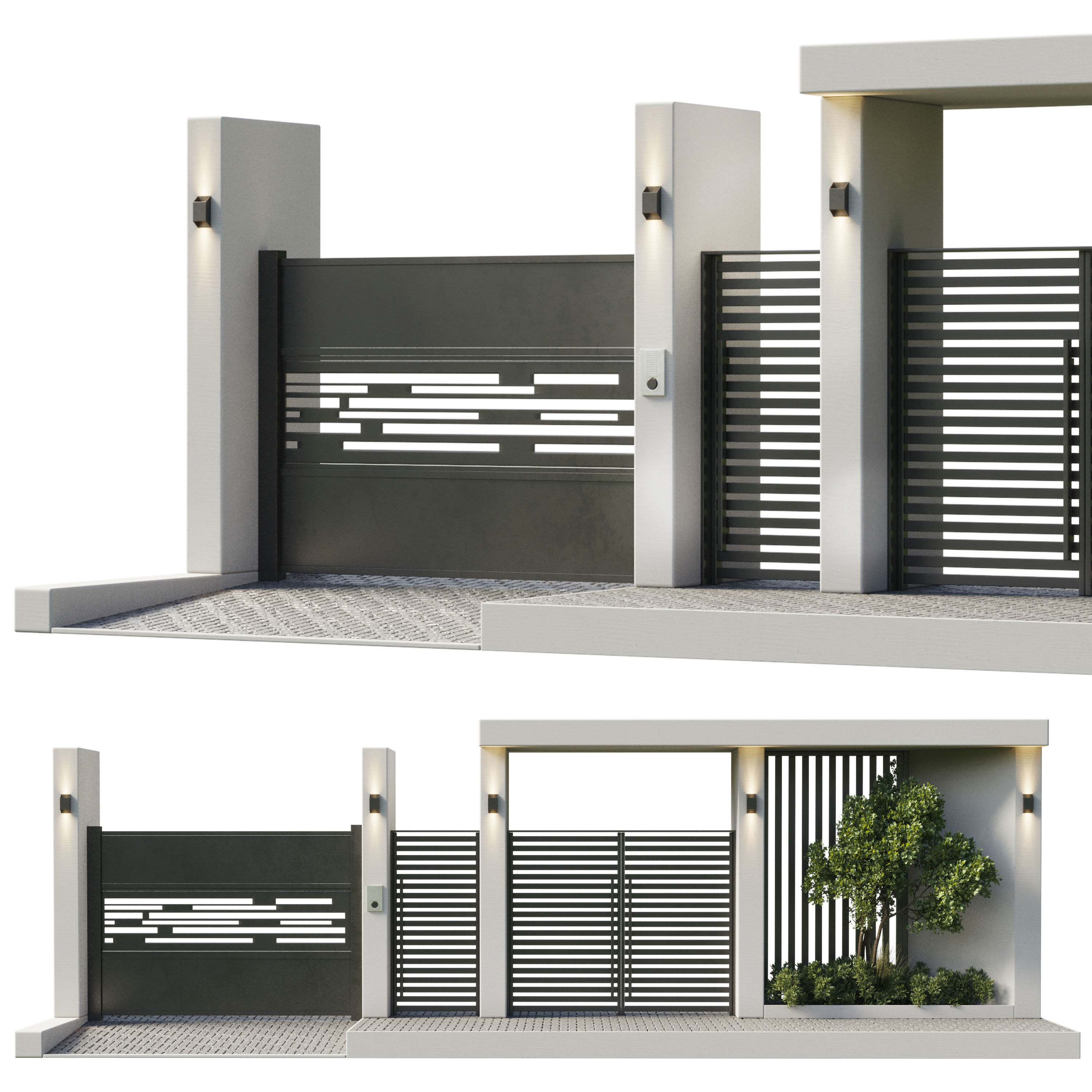 Door Outdoor entrance and fence and graden 07 Low-poly 3D model_3