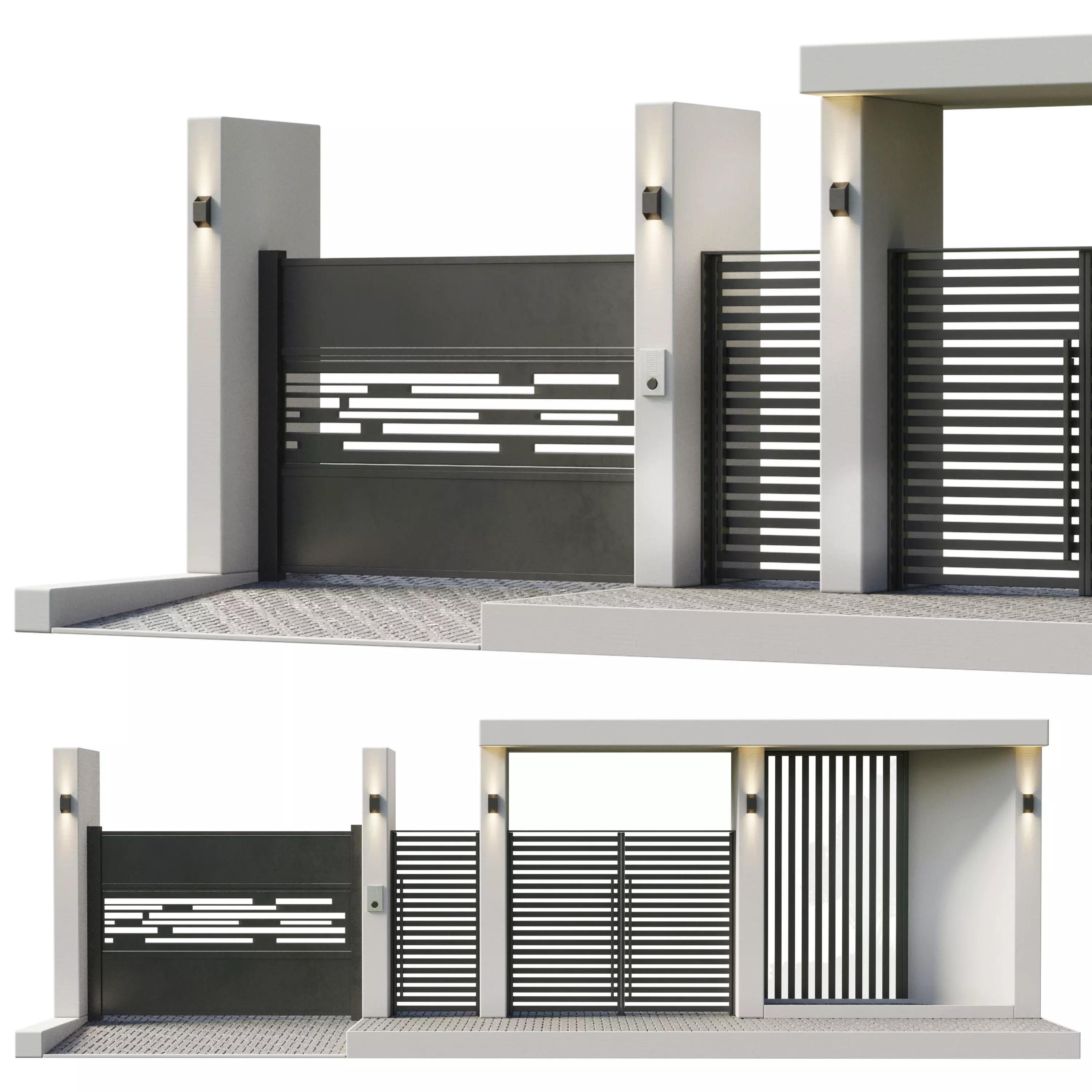 Door Outdoor entrance and fence and graden 07 Low-poly 3D model_0