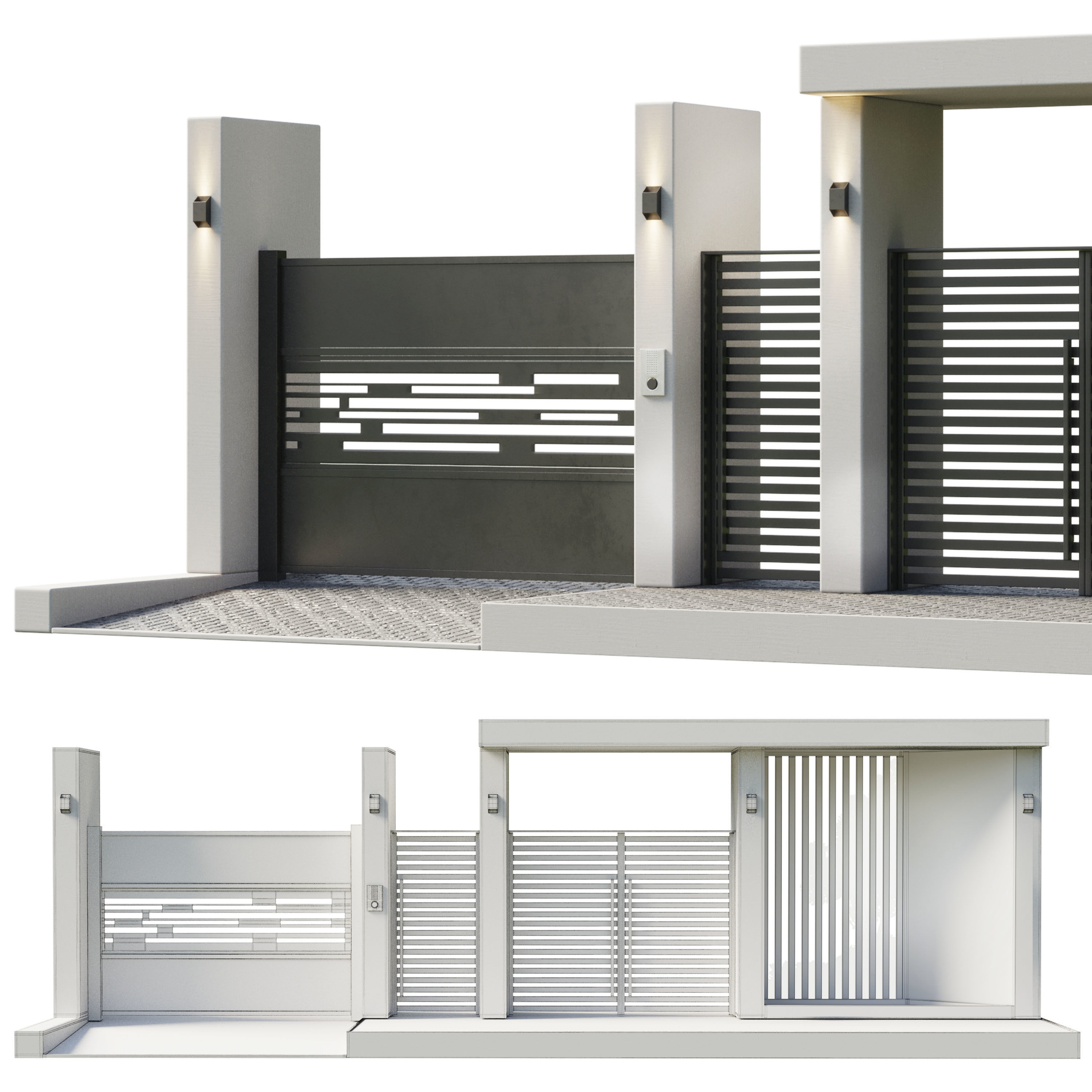 Door Outdoor entrance and fence and graden 07 Low-poly 3D model_5