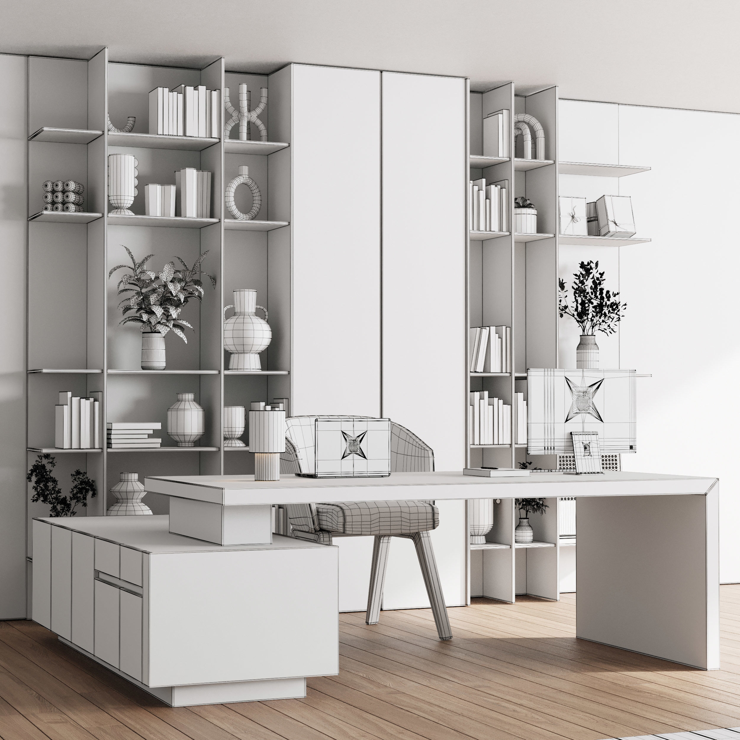 Workplace - Home offfice set - office furniture Low-poly 3D model_3