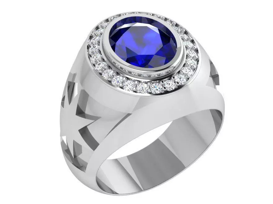 Oval Halo Wide Ring With Stars 4352 3D print model