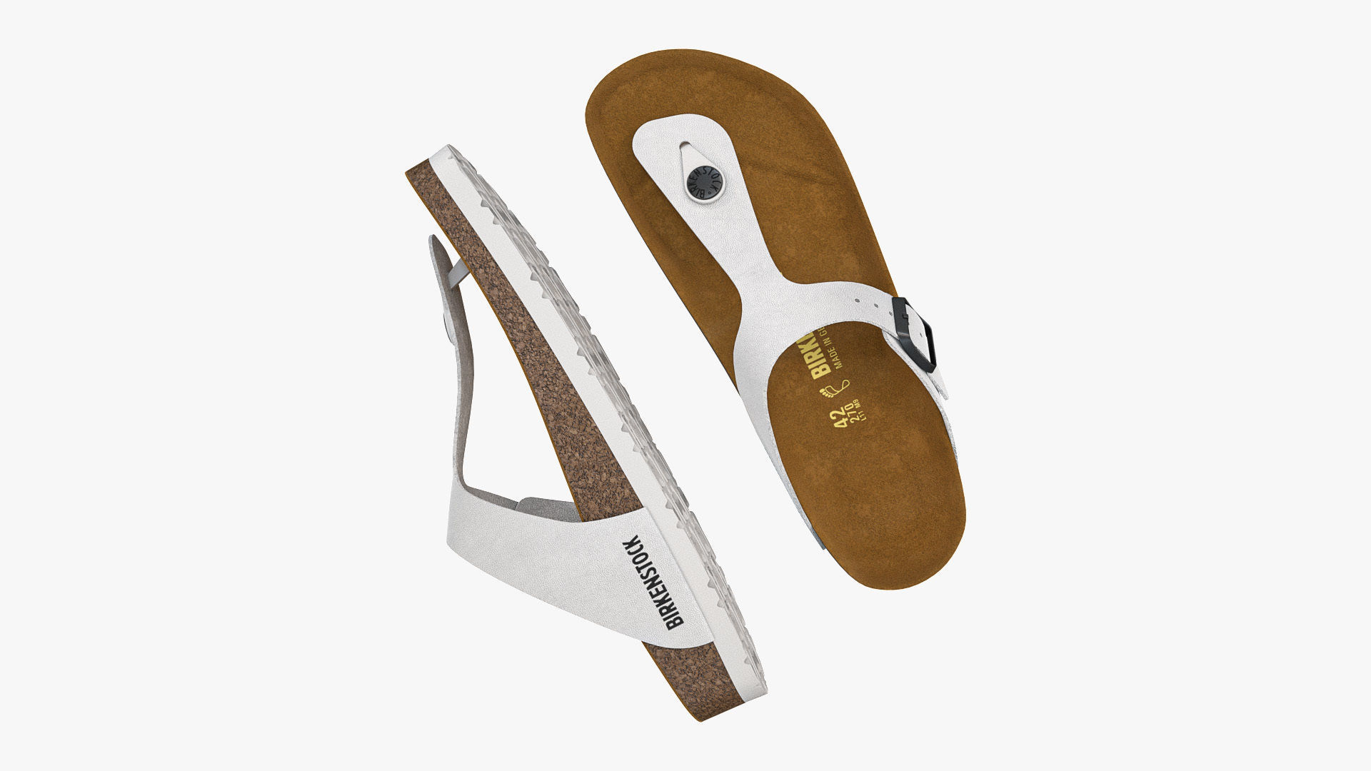 Birkenstock Gizeh White Leather 3D model_2
