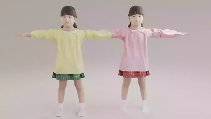 Asian kindergarten girl-244 Emi Low-poly 3D model