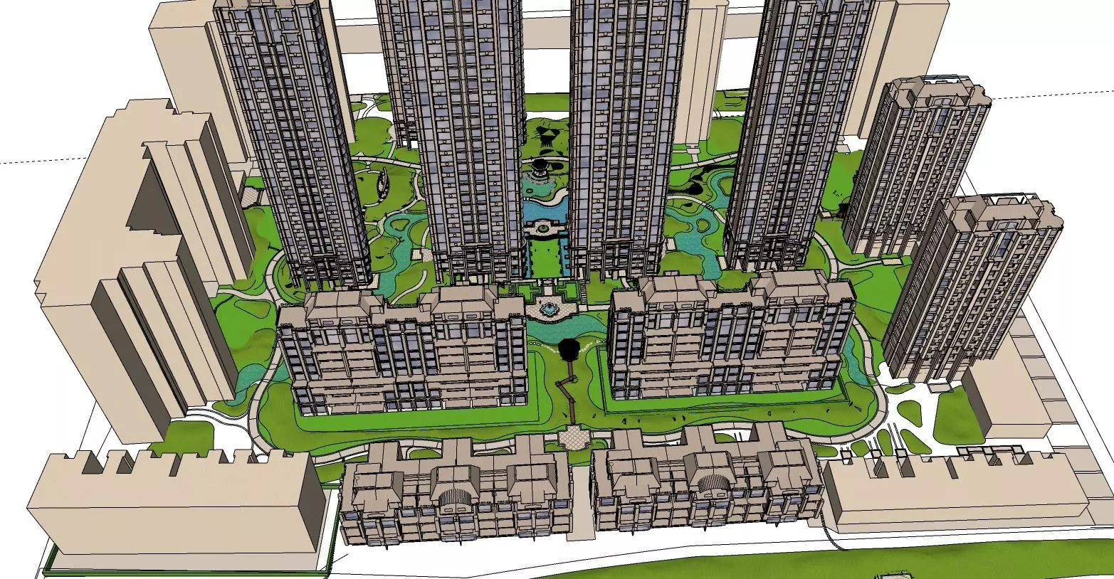 LANDSCAPE DESIGN OF POOL AREA ALONG BUILDINGS 3D model