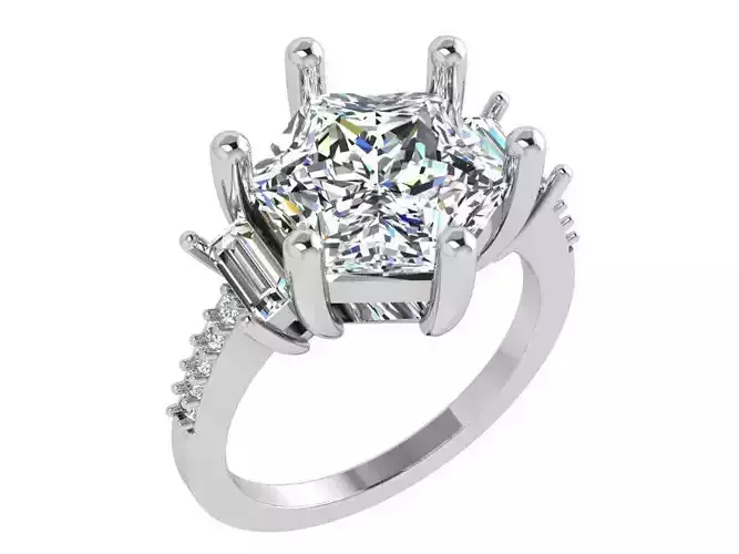 Hexagonal Cut Diamond Basket Setting Ring 4367
