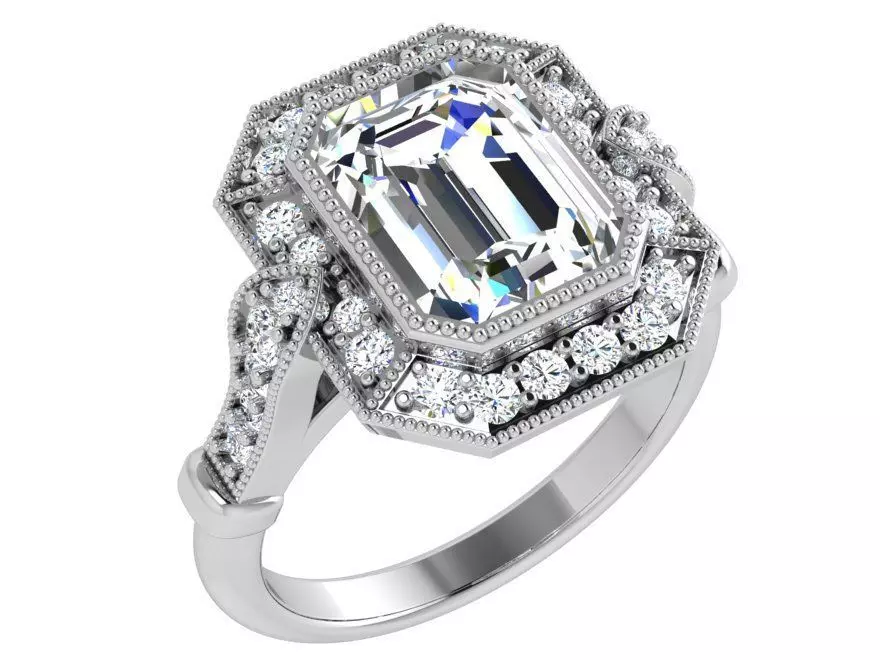 Emerald Diamond Octagonal Halo Ring 4372 3D print model_0