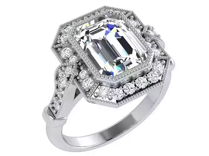 Emerald Diamond Octagonal Halo Ring 4372