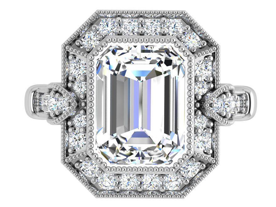 Emerald Diamond Octagonal Halo Ring 4372 3D print model_2