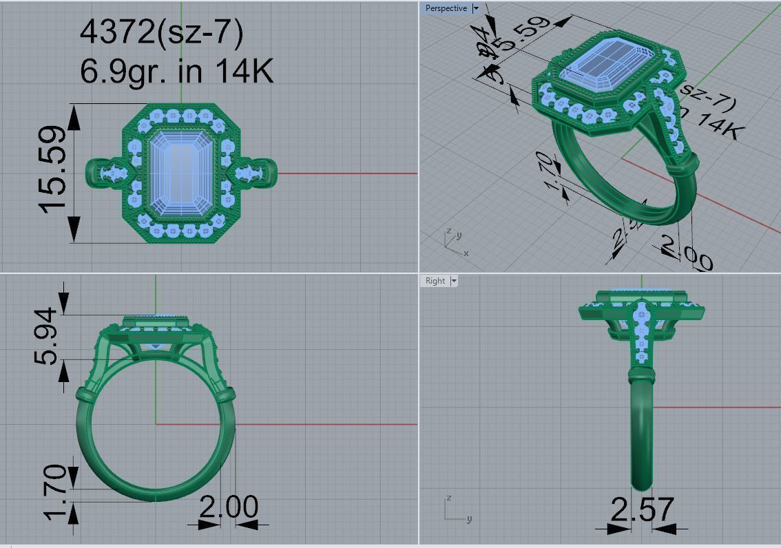 Emerald Diamond Octagonal Halo Ring 4372 3D print model_5