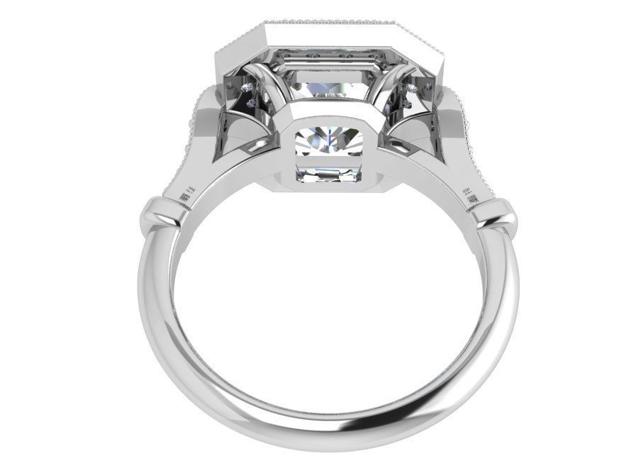 Emerald Diamond Octagonal Halo Ring 4372 3D print model_4