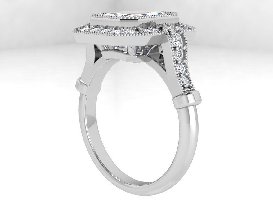 Emerald Diamond Octagonal Halo Ring 4372 3D print model_3