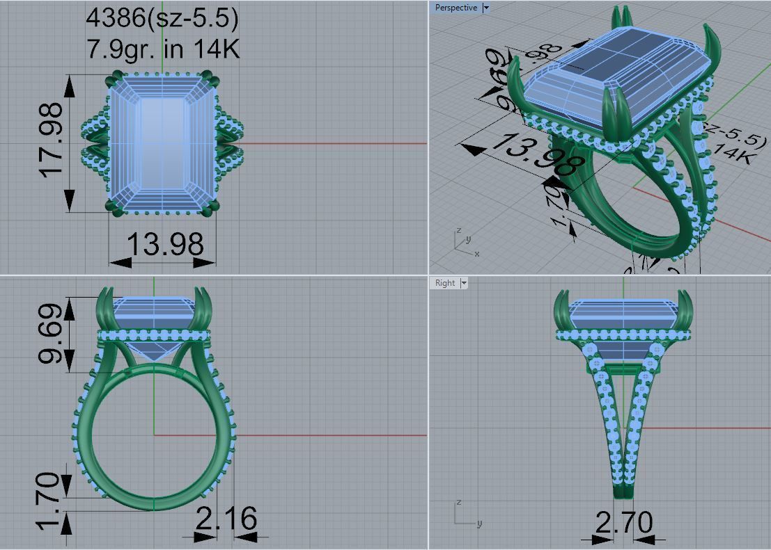 Emerald Cut Diamond Split Shank Ring 4391 3D print model_5