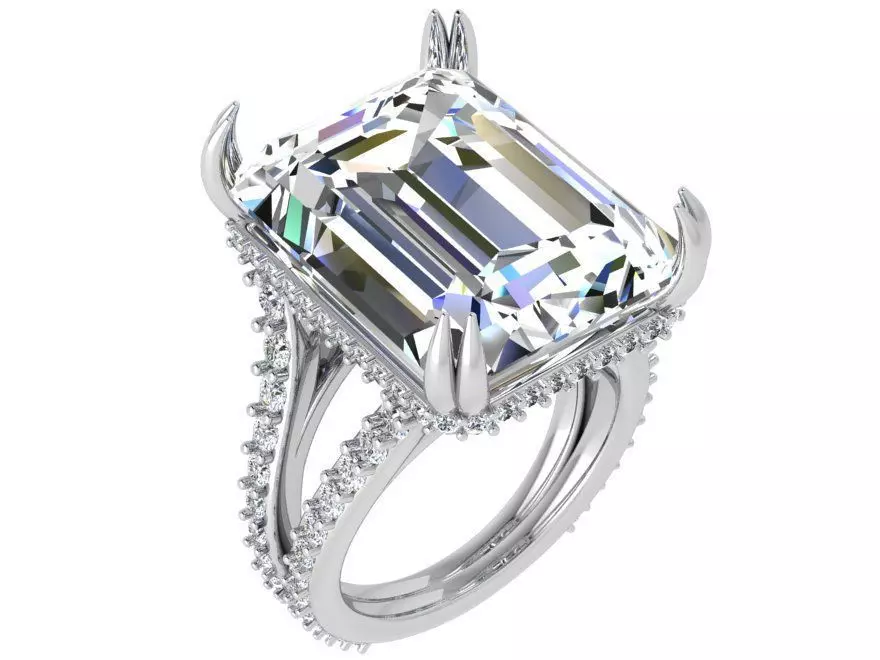 Emerald Cut Diamond Split Shank Ring 4391 3D print model_0