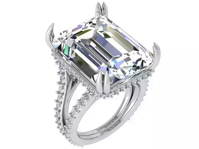 Emerald Cut Diamond Split Shank Ring 4391
