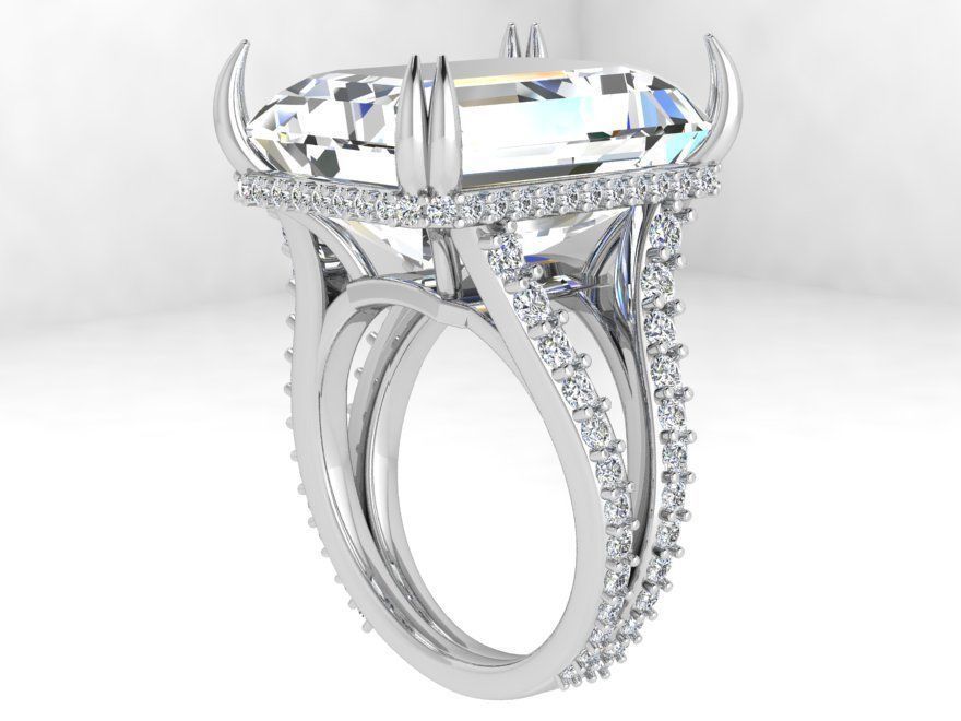 Emerald Cut Diamond Split Shank Ring 4391 3D print model_3