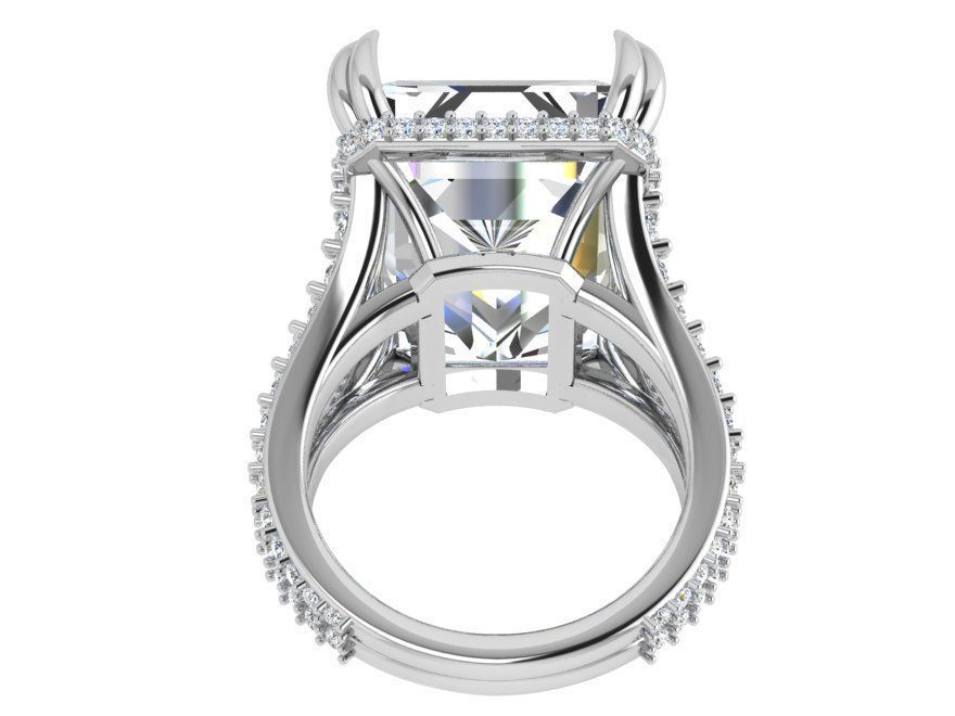 Emerald Cut Diamond Split Shank Ring 4391 3D print model_4