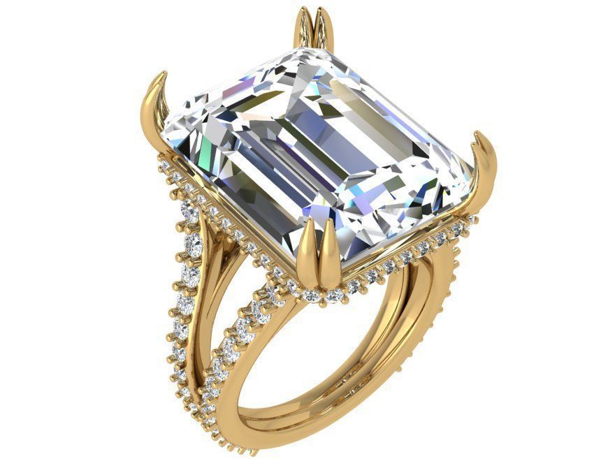 Emerald Cut Diamond Split Shank Ring 4391 3D print model_1