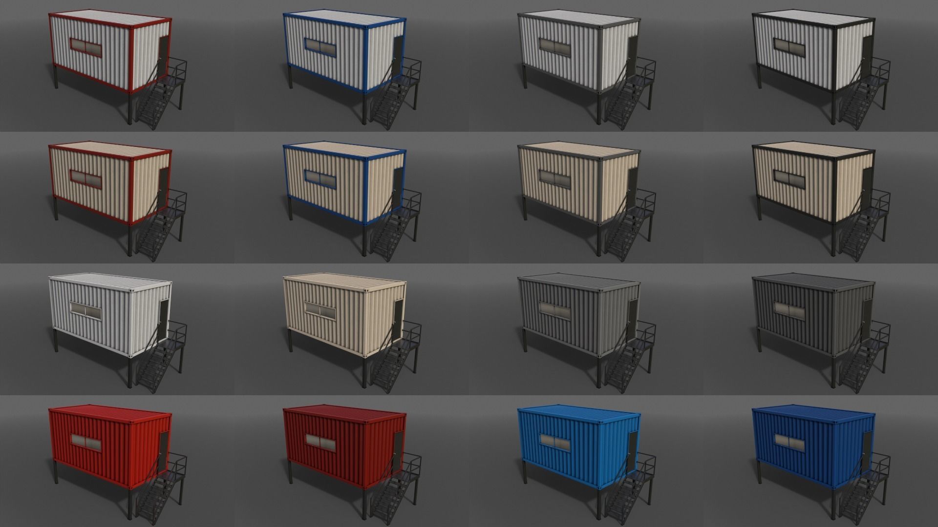 PBR Container House BA 20ft V5 Low-poly 3D model_2