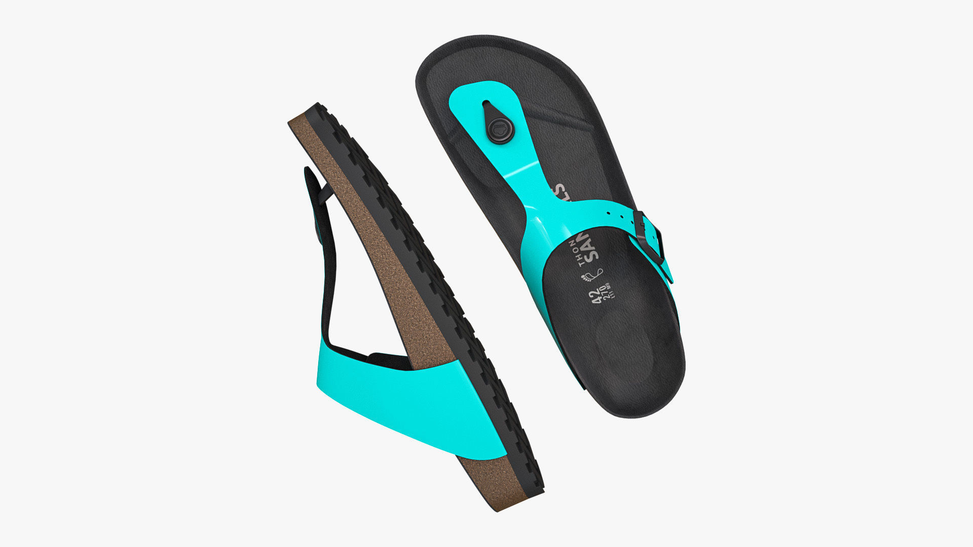 Thong Sandals Cyan Patent 3D model_2