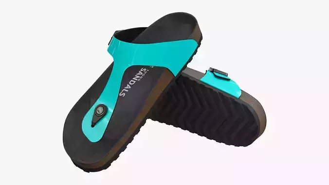 Thong Sandals Cyan Patent 3D model