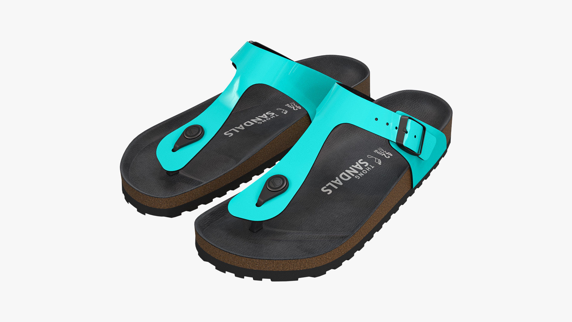 Thong Sandals Cyan Patent 3D model_4