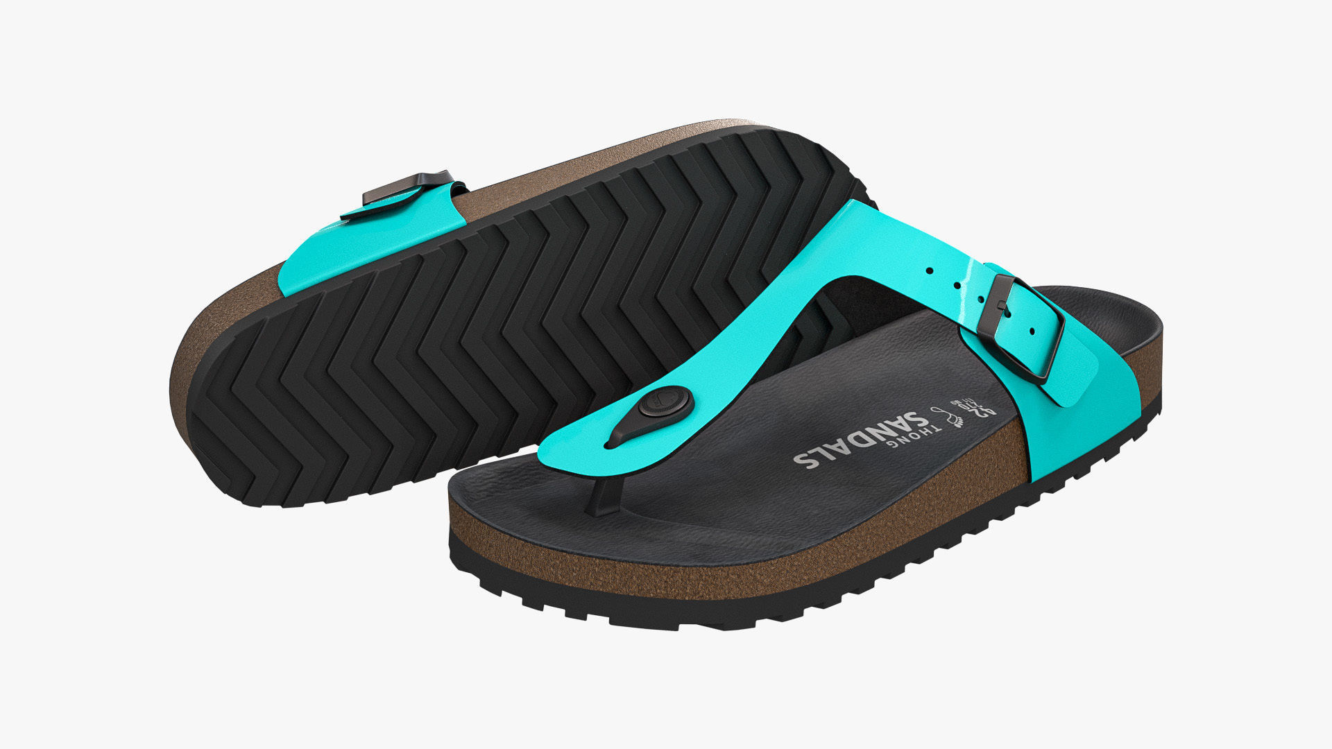 Thong Sandals Cyan Patent 3D model_1