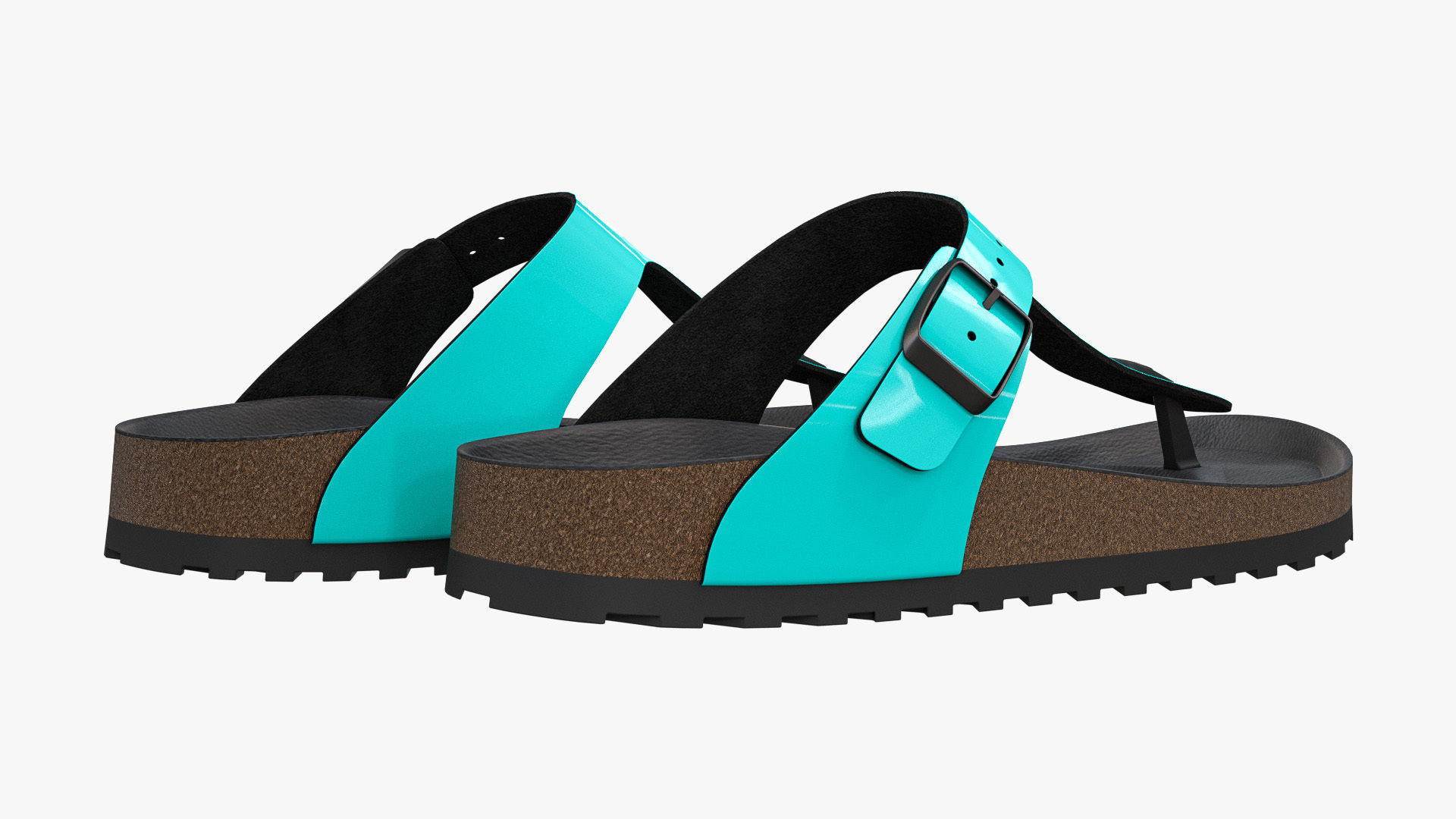 Thong Sandals Cyan Patent 3D model_5