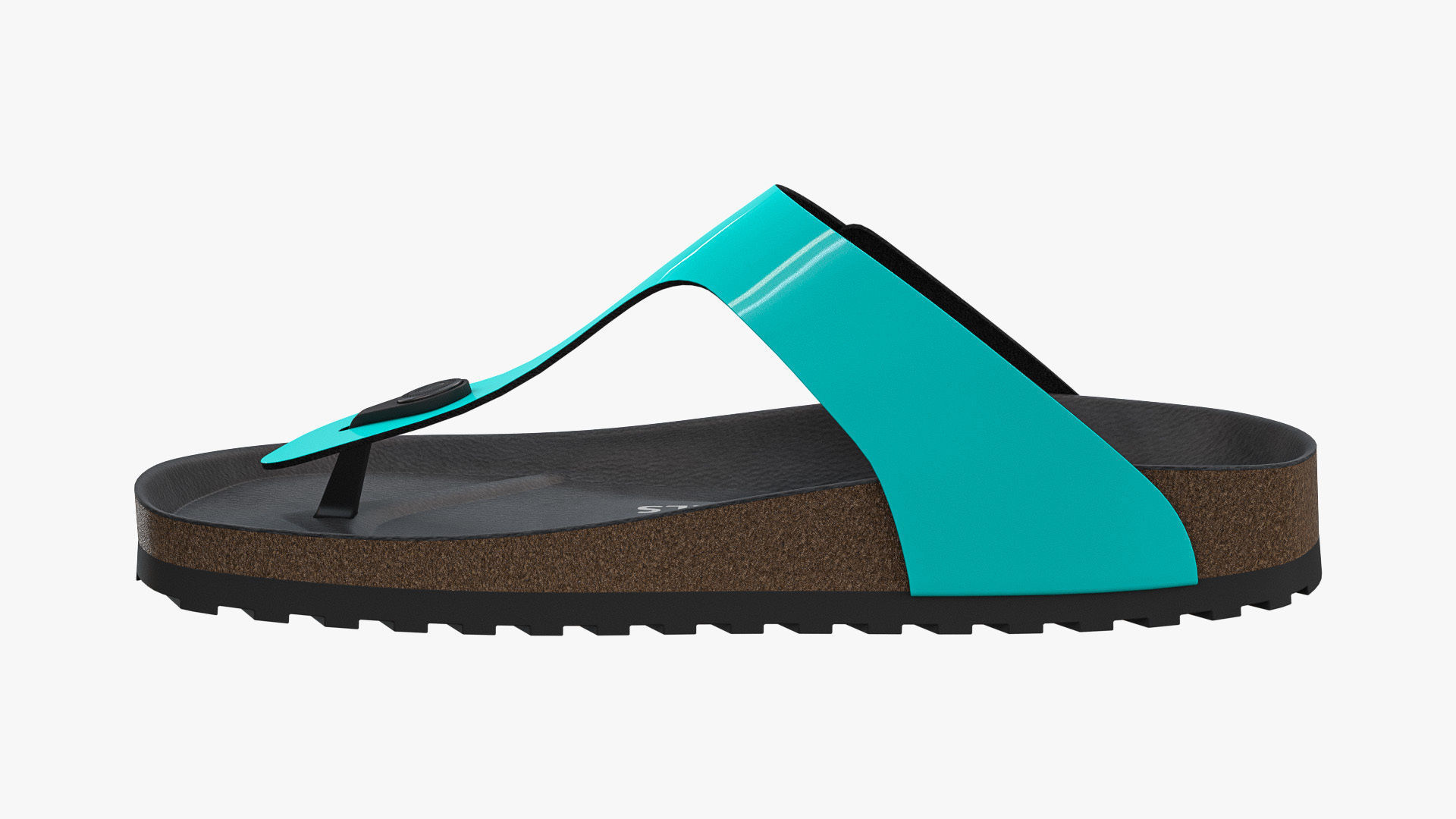 Thong Sandals Cyan Patent 3D model_7