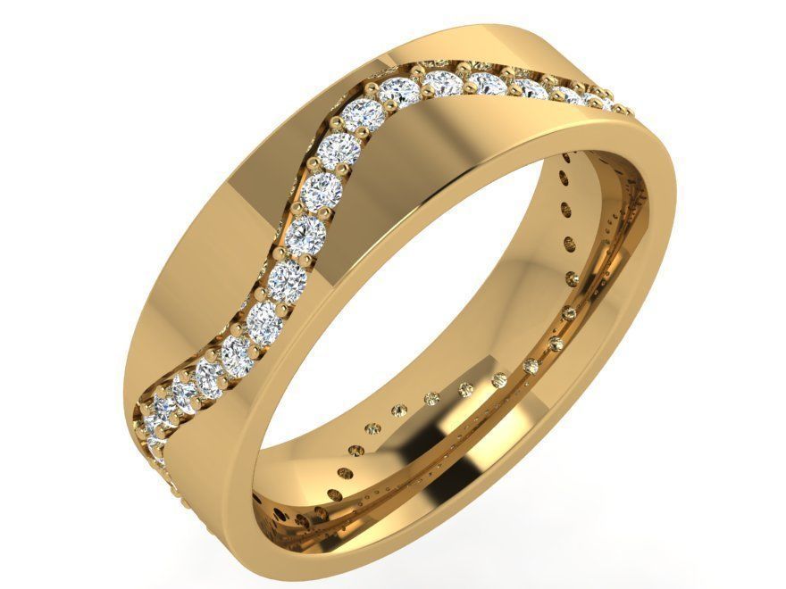 Wave Diamond Row Ring 4401 3D print model_1