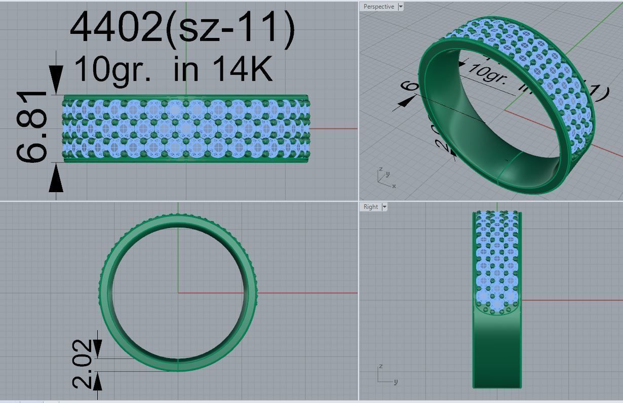 3 Row Diamond Ring 4402 3D print model_5