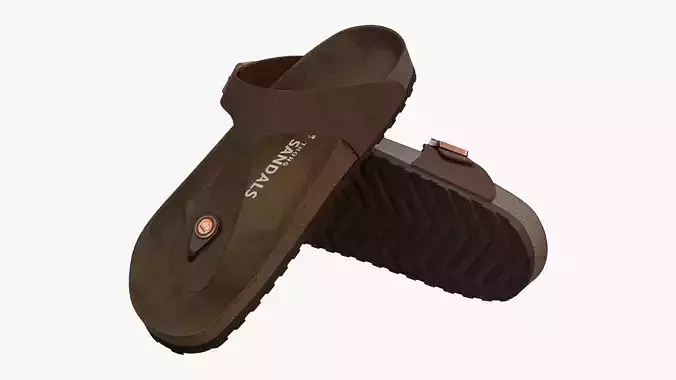 Thong Sandals Brown Leather 3D model