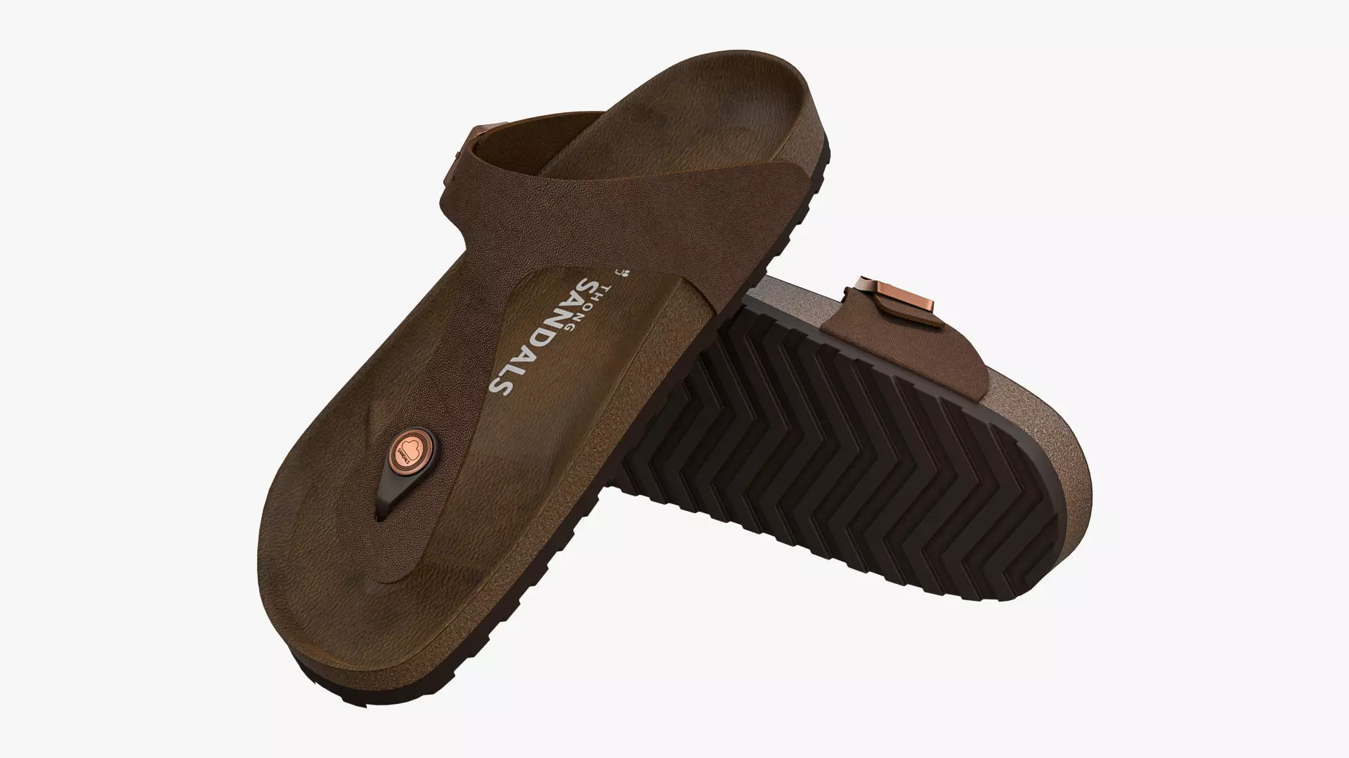 Thong Sandals Brown Leather 3D model_0