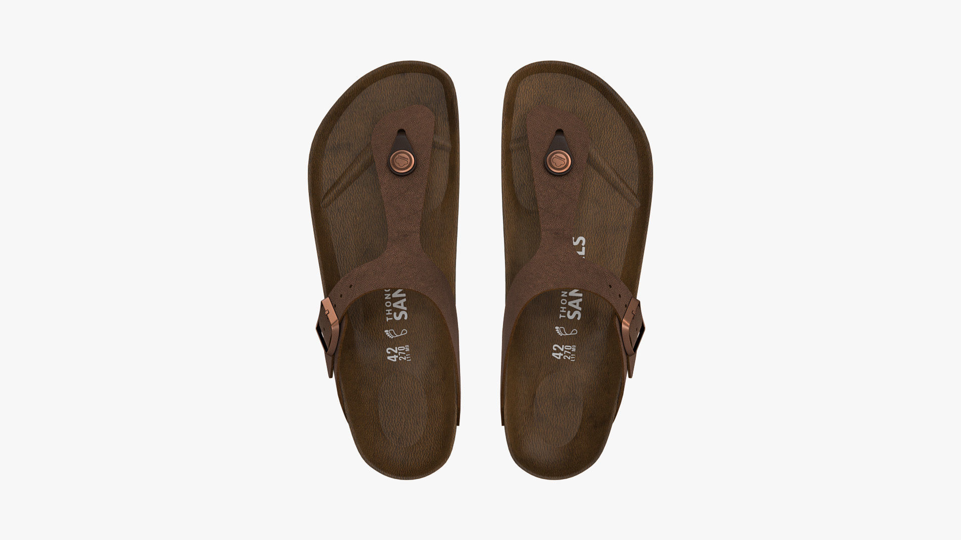 Thong Sandals Brown Leather 3D model_3