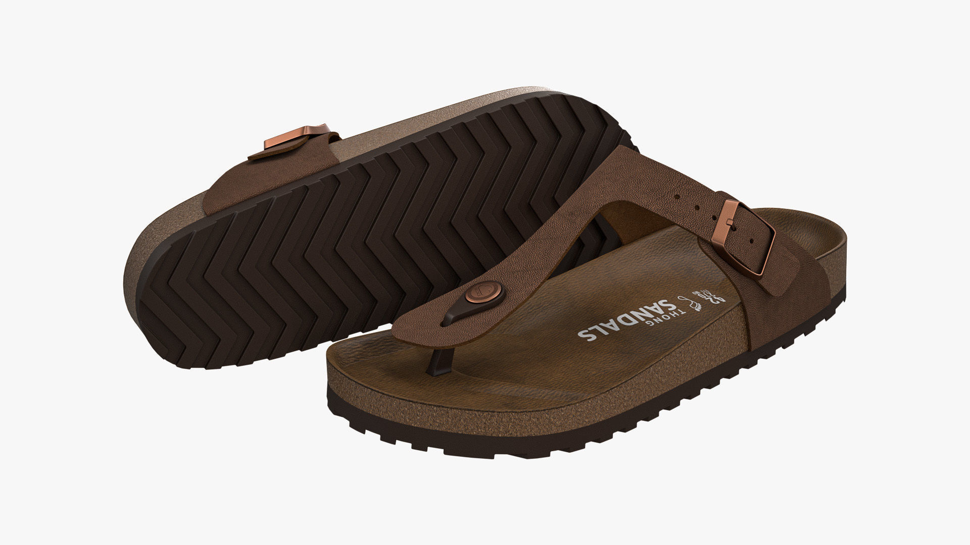 Thong Sandals Brown Leather 3D model_1
