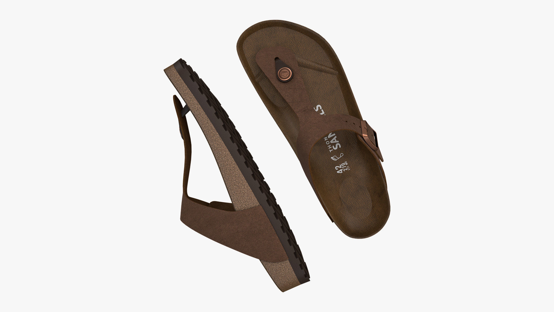 Thong Sandals Brown Leather 3D model_2