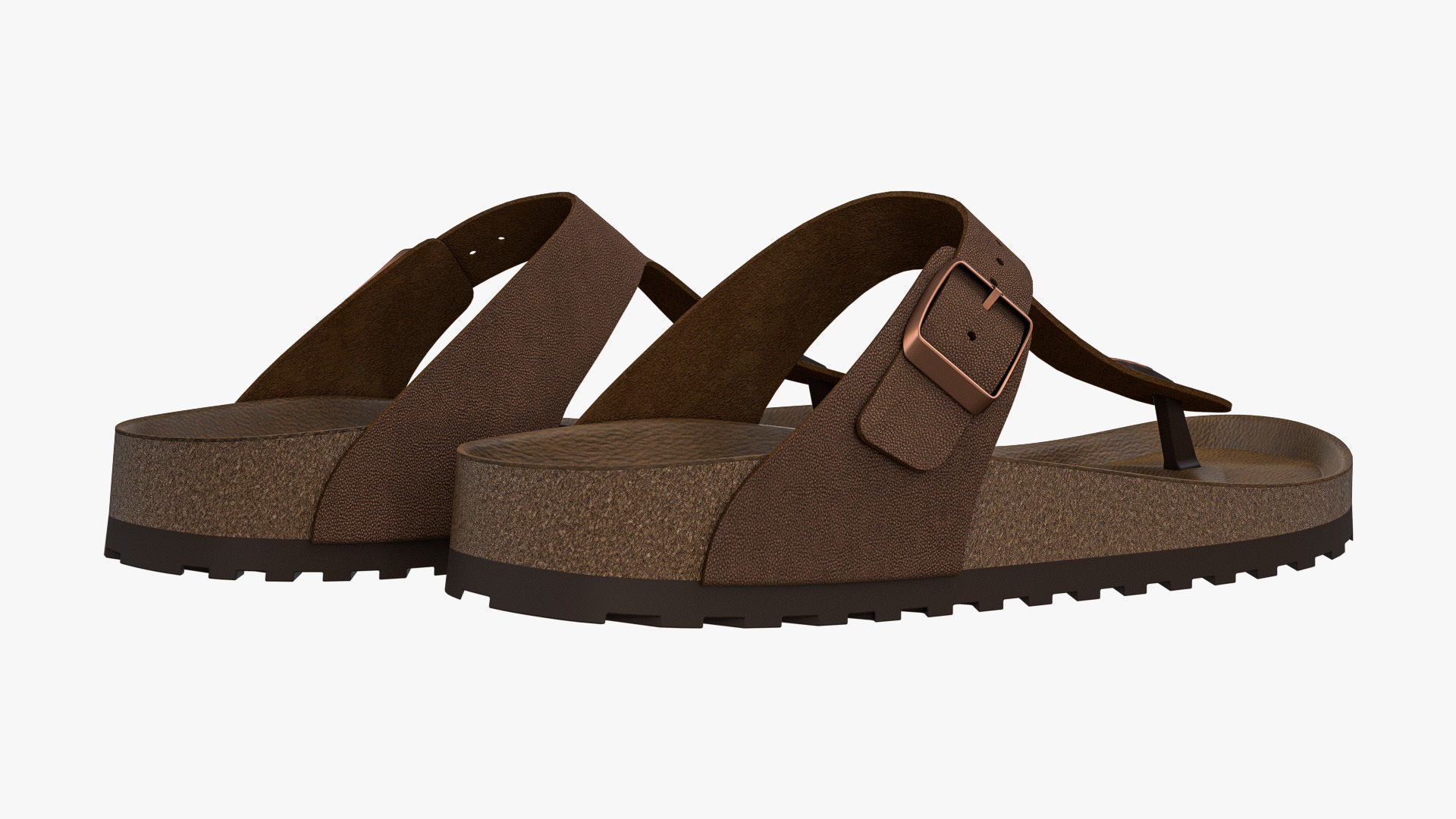 Thong Sandals Brown Leather 3D model_5
