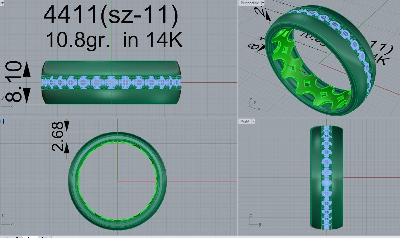 Round Diamond Row Ring 4411 3D print model_5