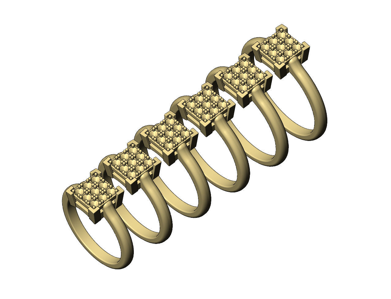 Square bezel cluster diamond ring Us sizes 5to10 3D print model_5