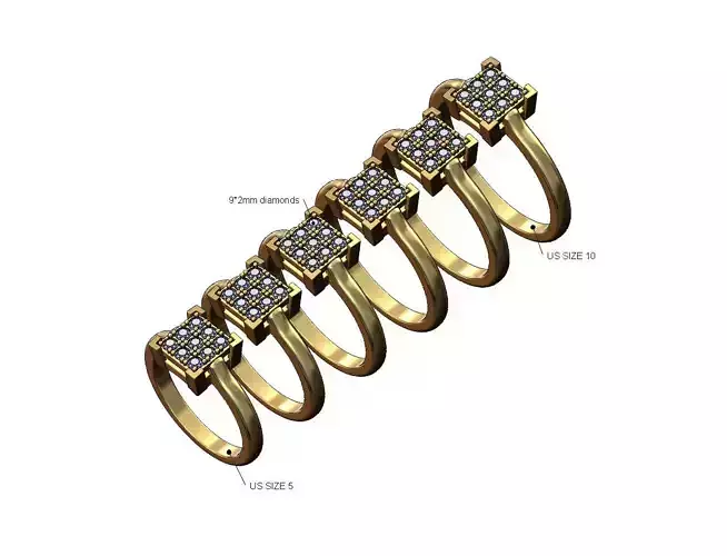Square bezel cluster diamond ring Us sizes 5to10