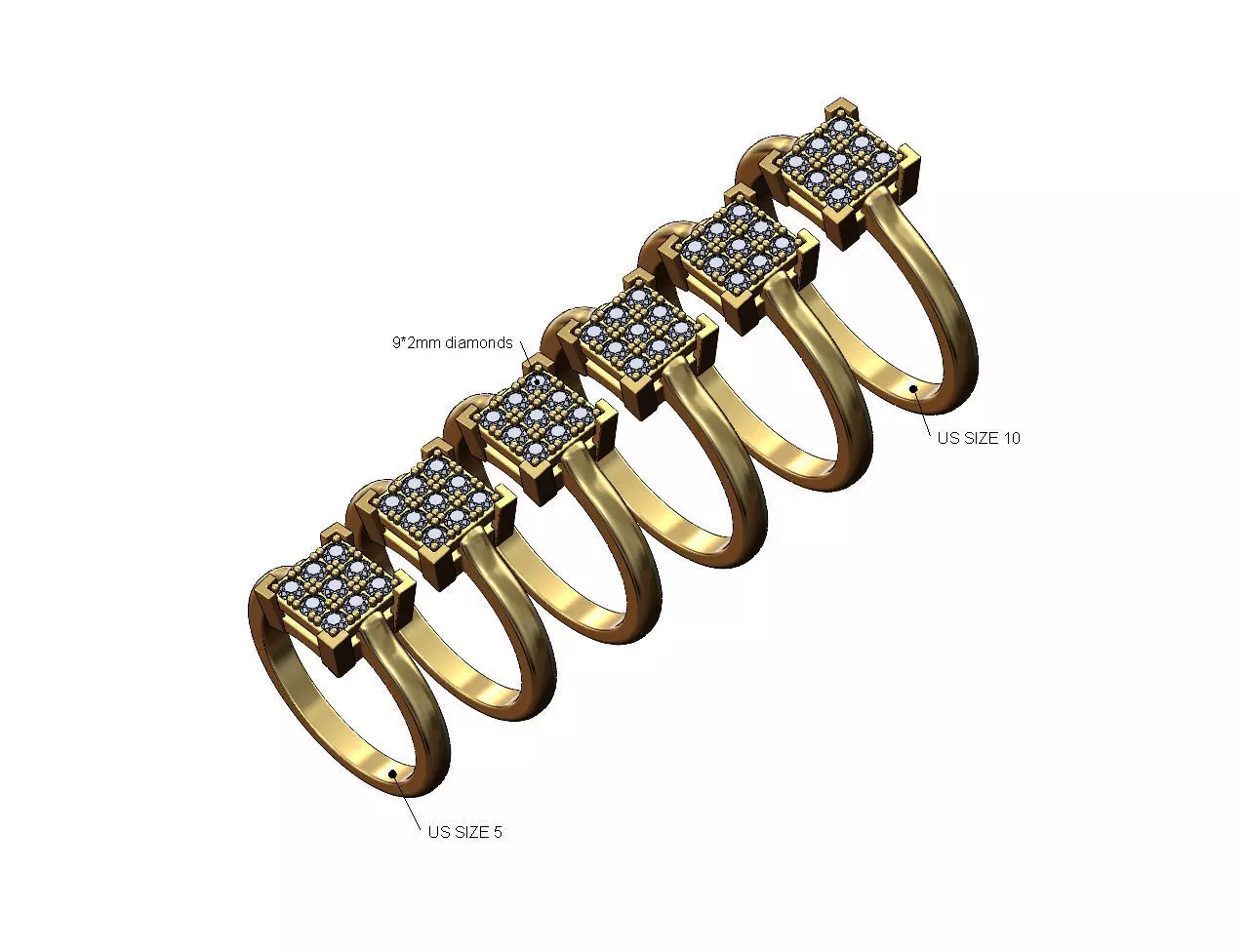 Square bezel cluster diamond ring Us sizes 5to10 3D print model_0