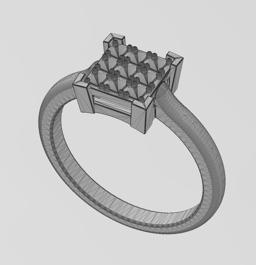 Square bezel cluster diamond ring Us sizes 5to10 3D print model_15