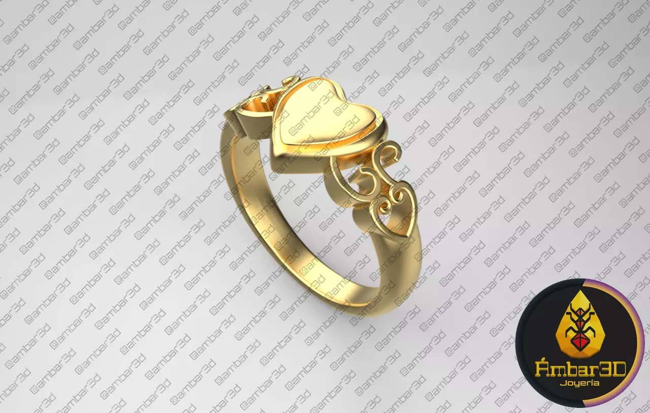 Engraved Affection Customizable Heart Signet Ring 3D print model_0