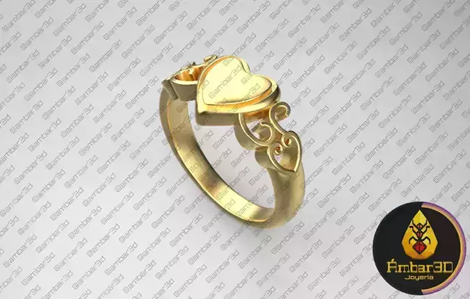 Engraved Affection Customizable Heart Signet Ring 3D print model