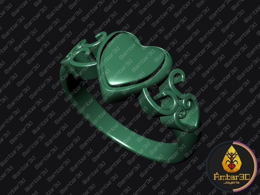 Engraved Affection Customizable Heart Signet Ring 3D print model_1