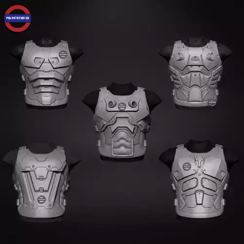 Sci fi  Armour torso Kitbash v2 pack of 5 zbrush highpoly 3D Model Collection
