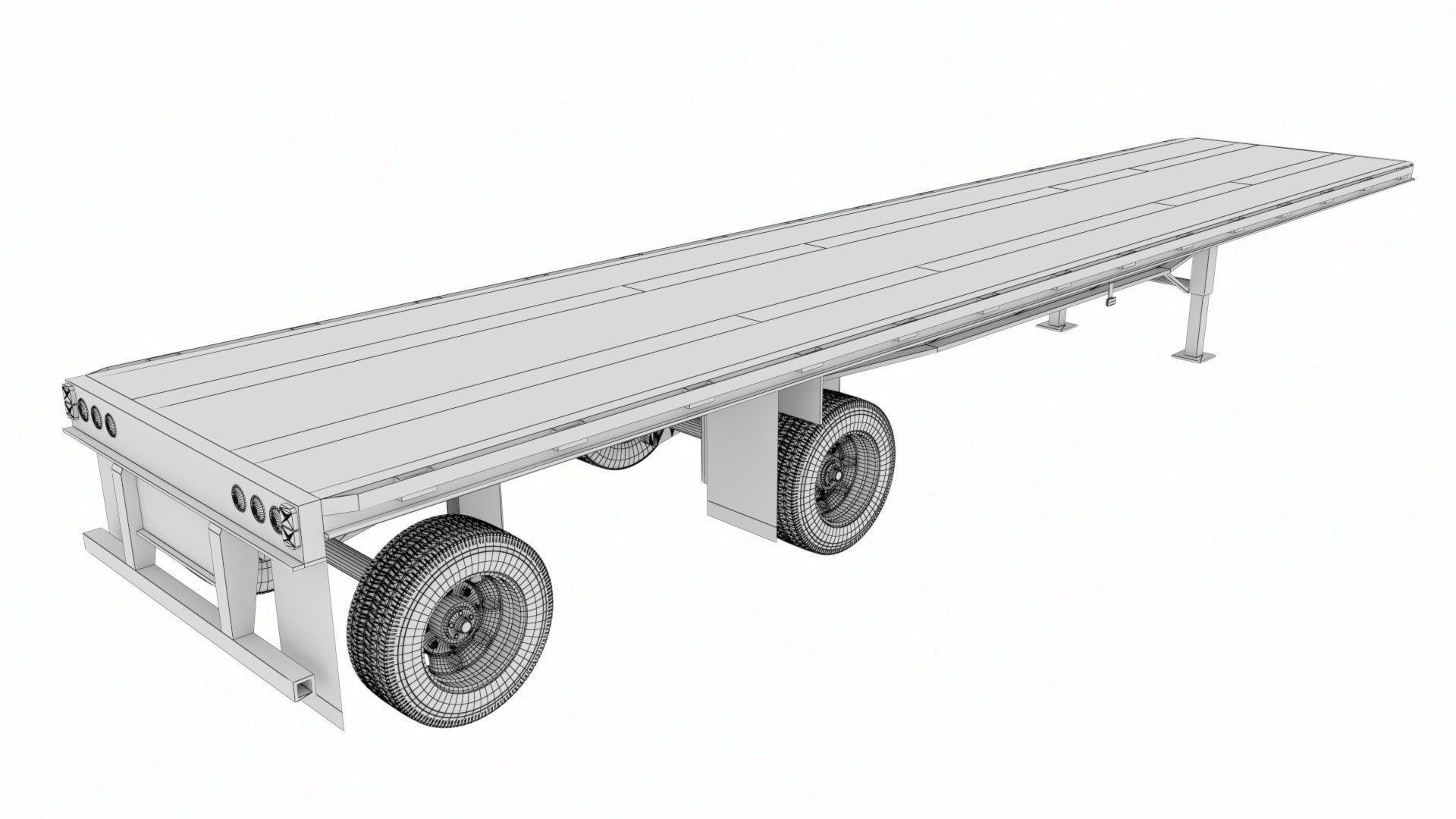Flat Bed Trailer for a DAF XF Truck Low-poly 3D model_16