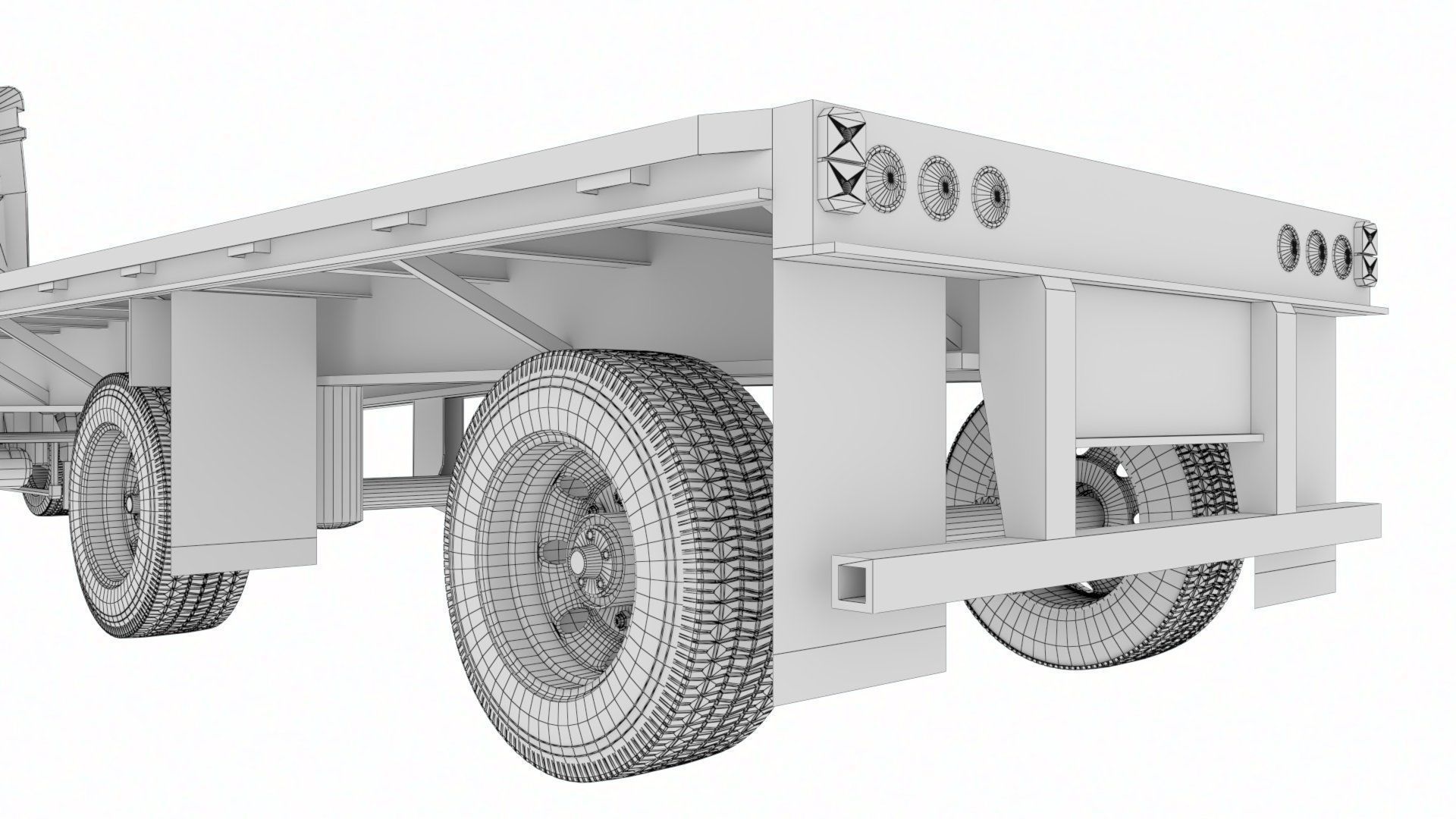 Flat Bed Trailer for a DAF XF Truck Low-poly 3D model_24