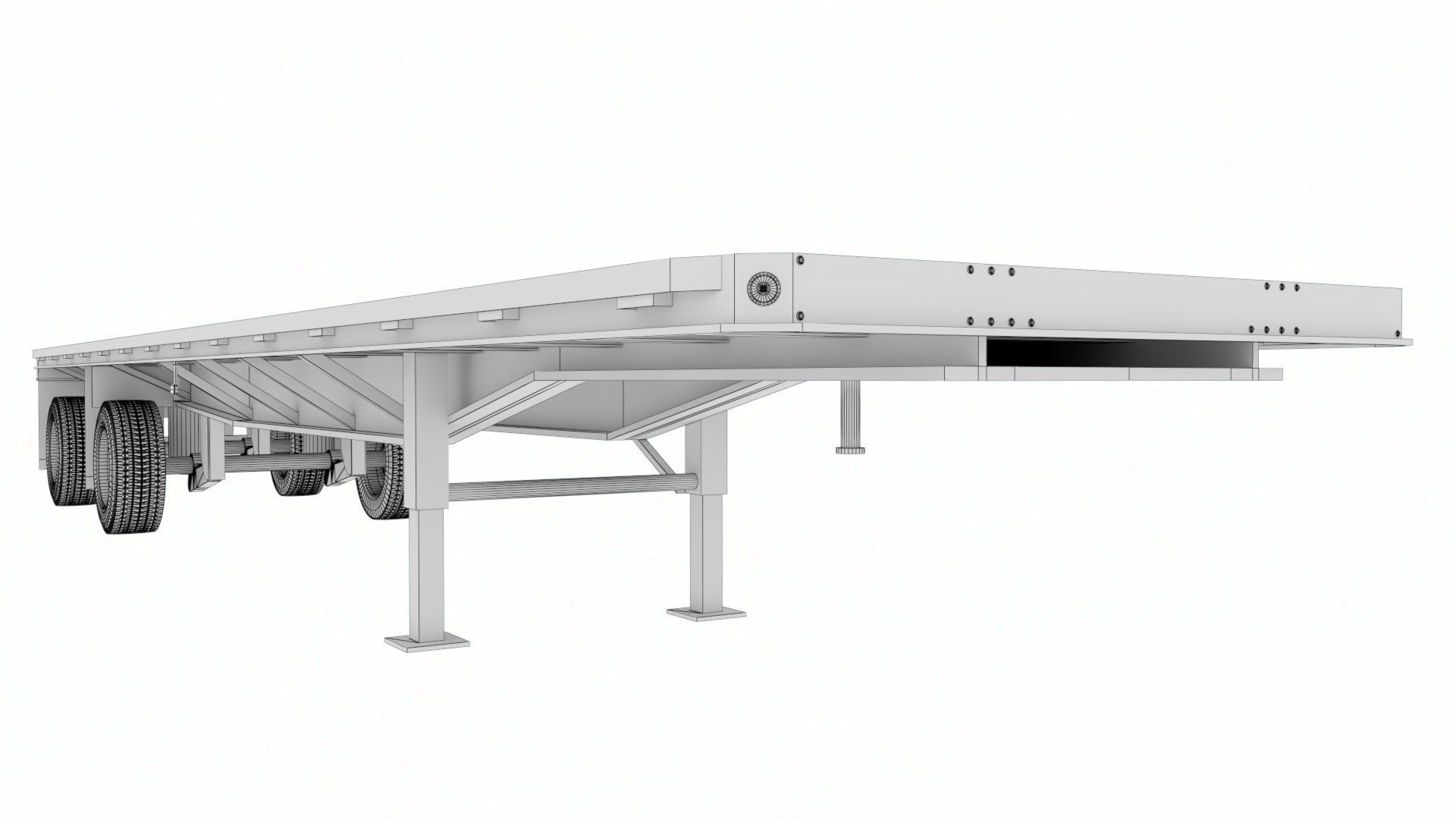 Flat Bed Trailer for a DAF XF Truck Low-poly 3D model_22
